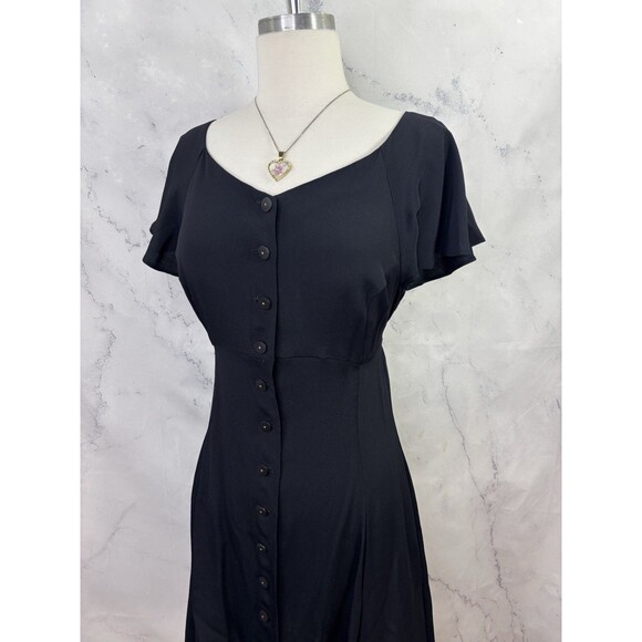 Betsey Johnson 90s USA Dress Sz M Fit Flare Black Punk Goth Emo Button Witchy - Picture 14 of 16
